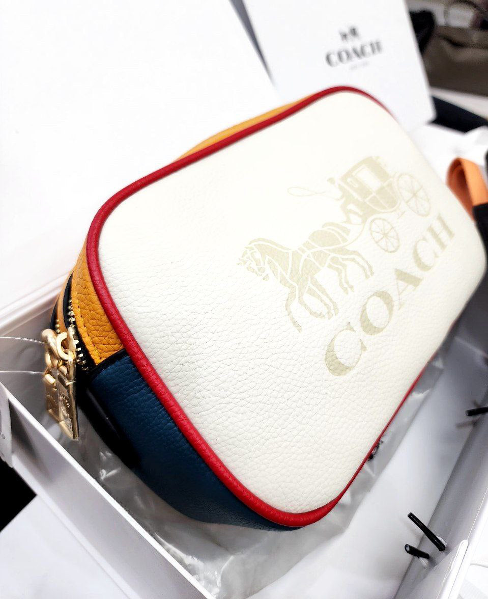 Coach Bold Color-Block Bag – Yellow & White with Yellow Stripe