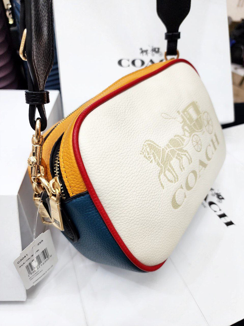 Coach Bold Color-Block Bag – Yellow & White with Yellow Stripe