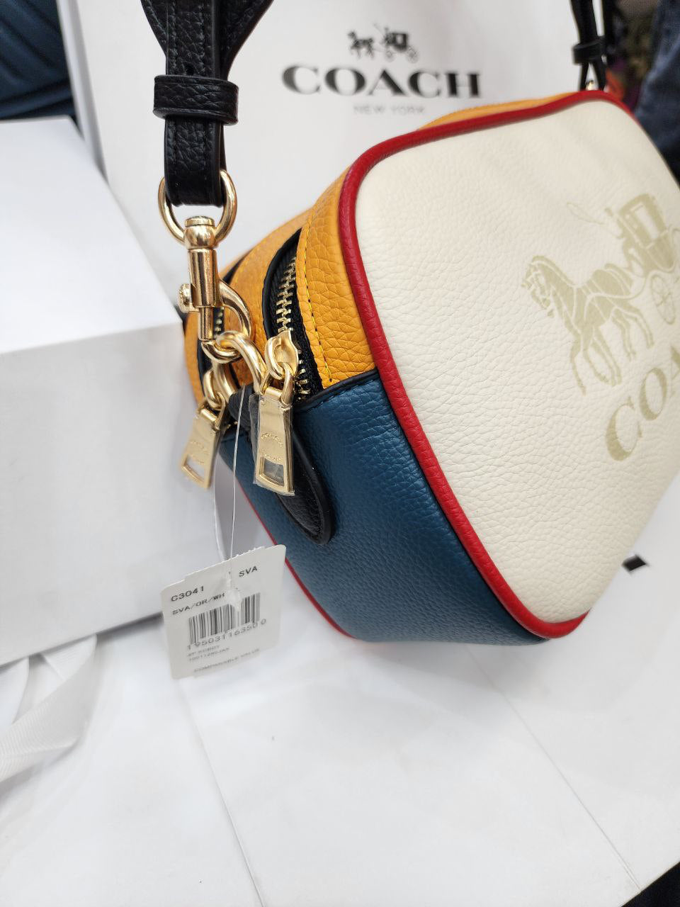 Coach Bold Color-Block Bag – Yellow & White with Yellow Stripe