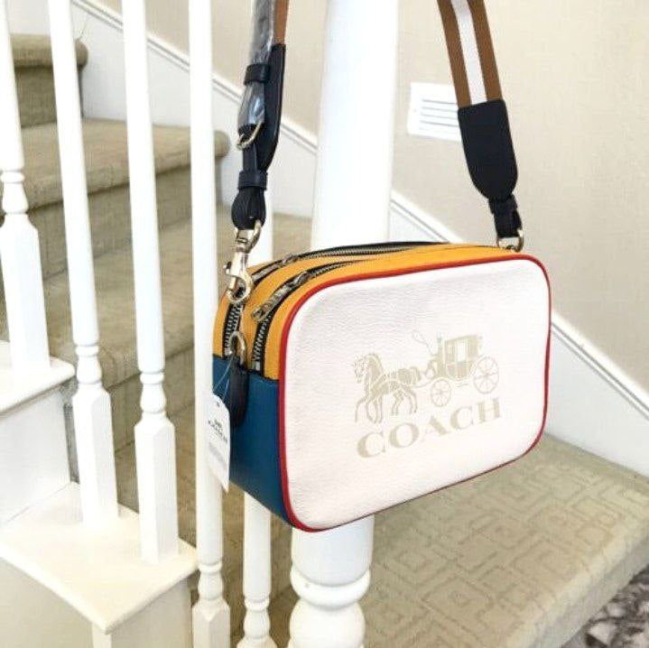 Coach Bold Color-Block Bag – Yellow & White with Yellow Stripe